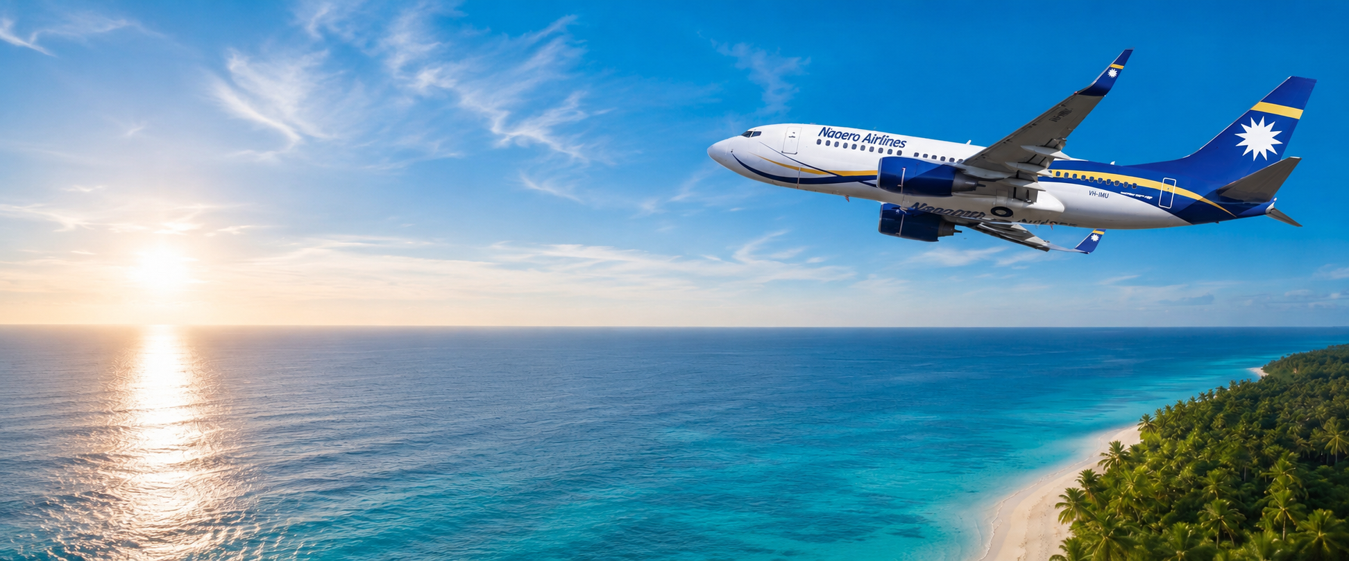 Naoero Airlines aircraft flying over the Pacific